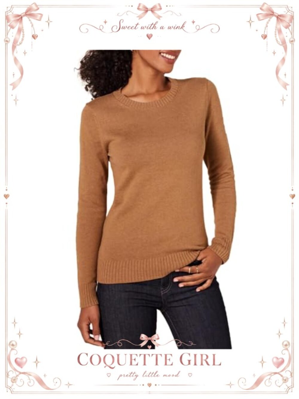 100% Cotton Crewneck Pullover Sweater Long Sleeve Fitted Rib Trim